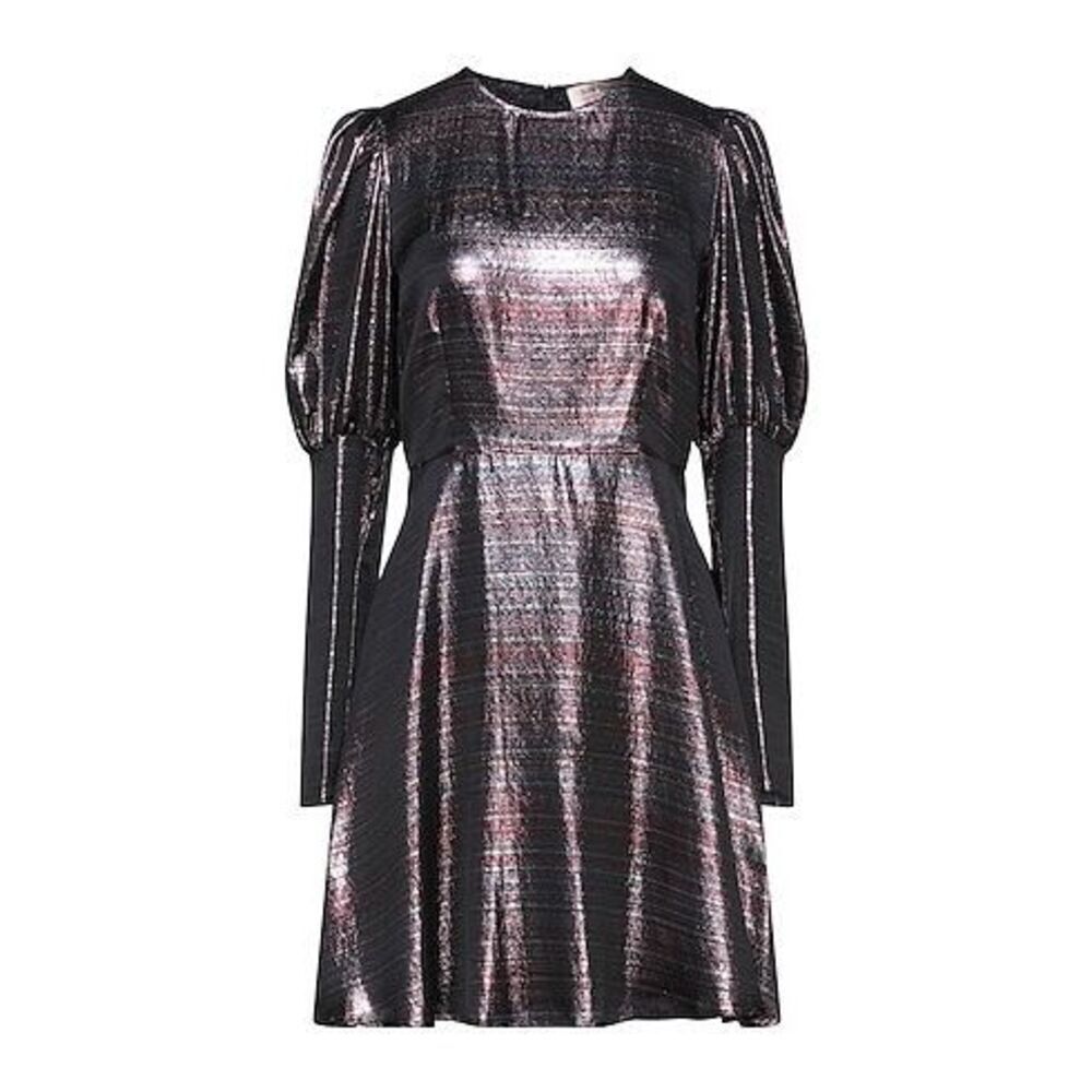 Black Coral NWT Waist Fitted Metallic Stripe Dress in Purple Size IT 44/US 8